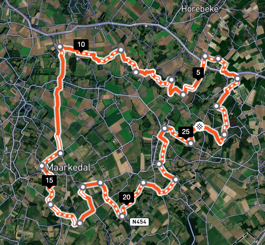 Dauwtrip wandelroute in Maarkedal,  25 km lang en grotendeels langs onverhard terrein.