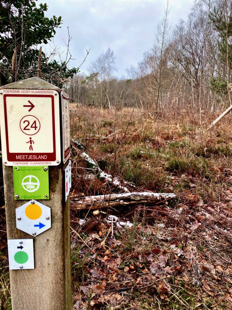 knooppuntenbord op veen in Drongengoed in Meetjesland